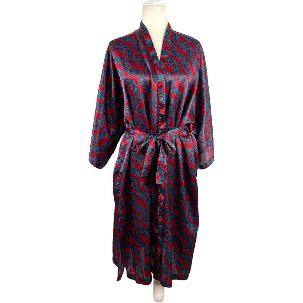 Vintage Victoria's Secret Womens Gold Label Floral Paisley Satin Belted Robe